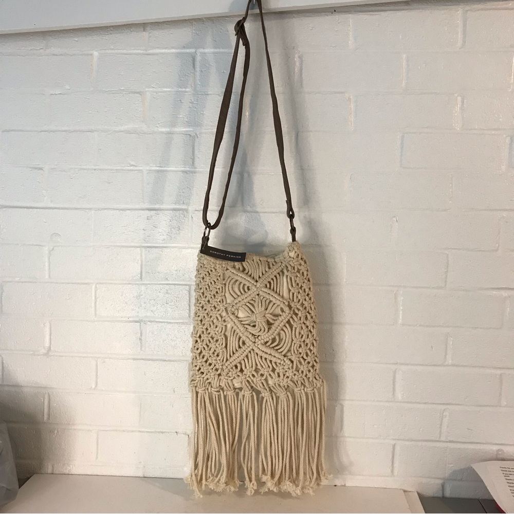 Dorothy Perkins Marc Macrame Rope Crossbody Purse Off White Fringe Boho Hippie